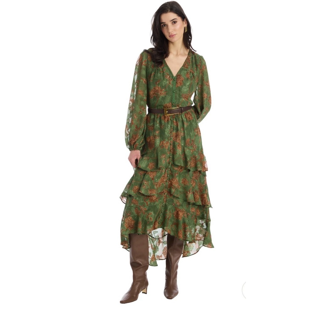 Allison New York Anthropology Joleen Midi Dress In Forest Florals Size XS